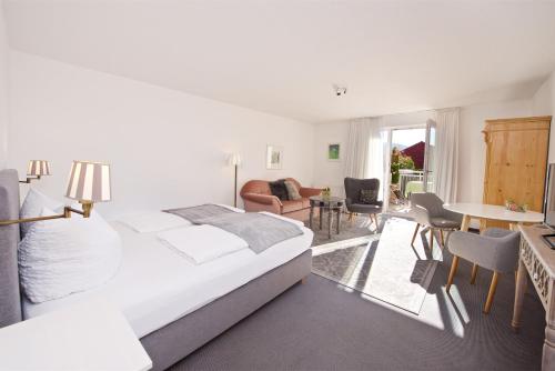 沙伊代格Landhotel Herzberger garni Zimmer & Ferienwohnungen的一间卧室设有一张床和一间客厅。