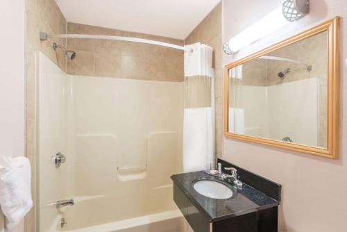 斯普林菲尔德斯普林菲尔德豪生国际酒店集团的一间带水槽、淋浴和镜子的浴室