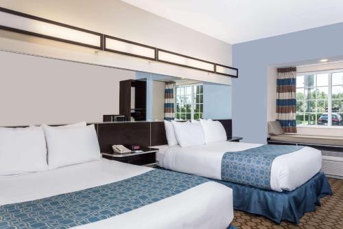 维基瓦治Microtel Inn & Suites by Wyndham Spring Hill/Weeki Wachee的酒店客房设有两张床和窗户。