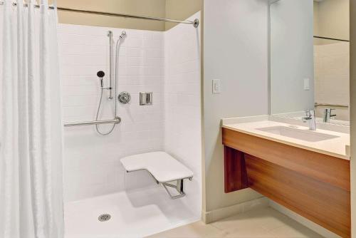 雷德利公园里德利公园温德姆费城机场麦克罗特客栈&套房的带淋浴、卫生间和盥洗盆的浴室