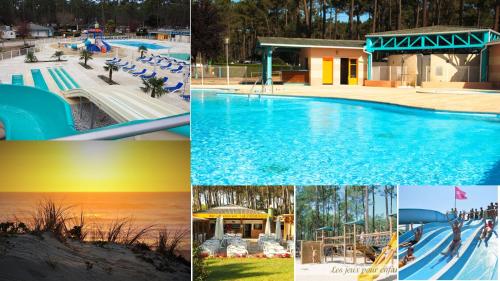 波讷地区圣朱利安Les dunes de contis- landes的游泳池四张照片的拼合物
