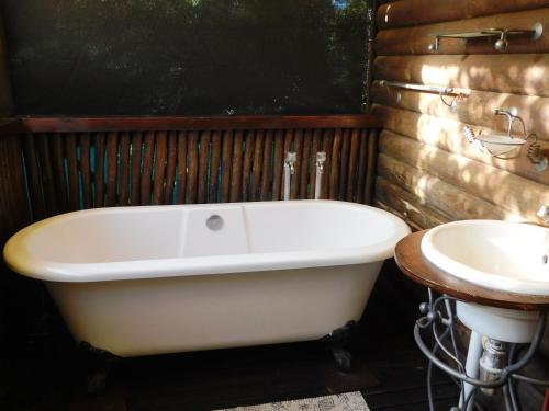 赫卢赫卢韦Isinkwe Bush Camp的浴室设有浴缸和水槽。