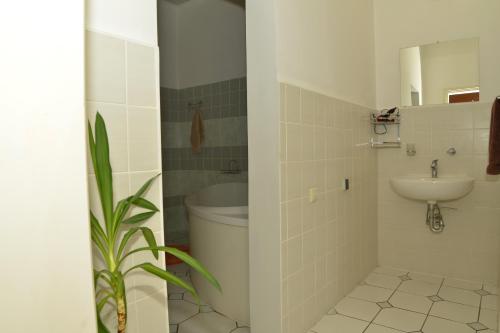 日托米尔Отель "Экспресс"的一间带卫生间和水槽的浴室