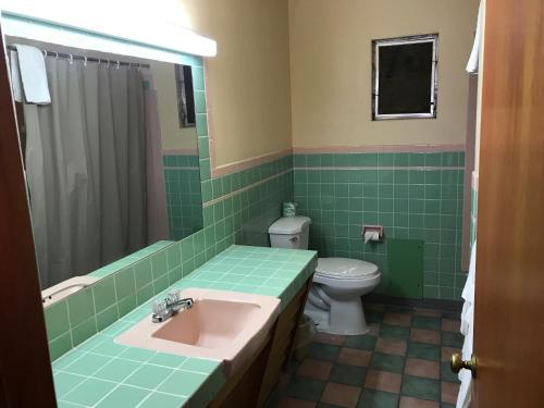 贝德福德Motel Town House的绿色浴室设有水槽和卫生间