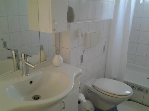 Sankt Ruprecht an der RaabFerienwohnung-Hajek的白色的浴室设有卫生间和水槽。