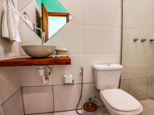 伊塔乌纳斯Pousada Zimbauê的一间带水槽、卫生间和镜子的浴室