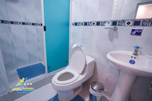 新洛哈Hotel Marques Amazonico的一间带卫生间和水槽的浴室