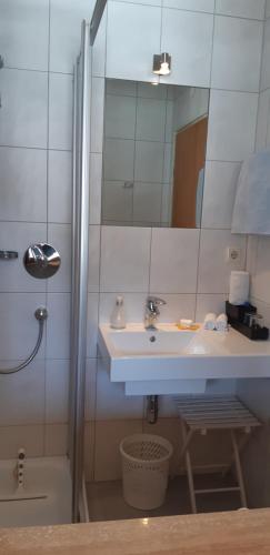 因斯布鲁克安格莉卡之家 - 住宿加早餐旅馆 - 因斯布鲁克/伊格尔斯的一间带水槽和镜子的浴室