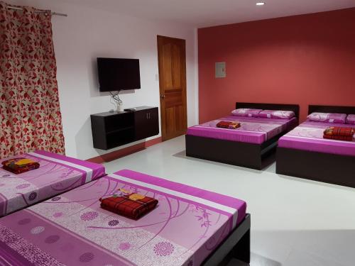 曼巴豪SJ Pabua Travellers Inn的客房设有两张床和一台平面电视。