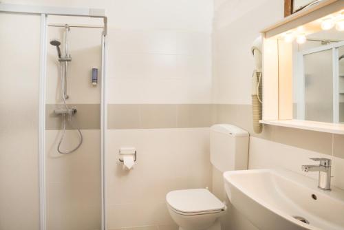 利多迪耶索罗Hotel Antille e Azzorre的带淋浴、卫生间和盥洗盆的浴室