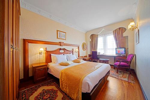 伊斯坦布尔阿扎德酒店的配有一张床和一张书桌的酒店客房