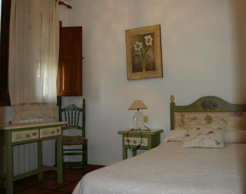 布维翁拉斯维加斯特拉萨斯德拉阿尔普哈拉乡村旅馆的一间卧室配有一张床、一张桌子和一张书桌