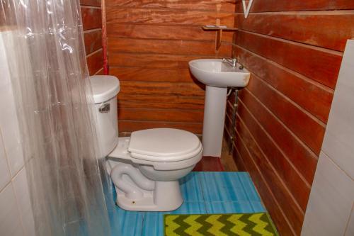 马尔多纳多港塔波帕塔河住宿加早餐旅馆的一间带卫生间和水槽的浴室