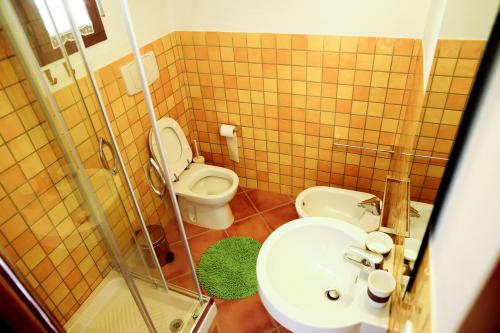 内比达Arromaniu的浴室配有卫生间、盥洗盆和淋浴。
