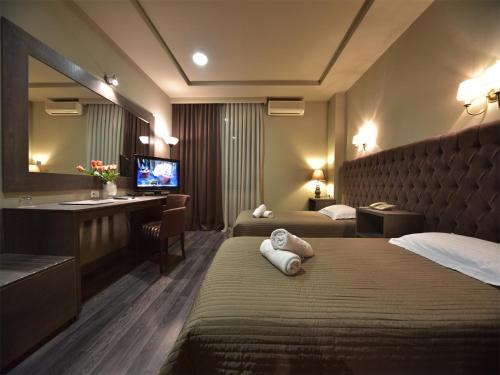 地拉那多罗城市酒店 的酒店客房设有两张床和电视。