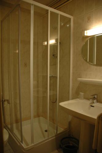巴尔谢日卢森堡酒店的带淋浴和盥洗盆的浴室