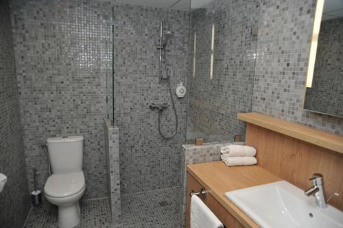 卡尔卡松城市逃遁酒店的带淋浴、卫生间和盥洗盆的浴室