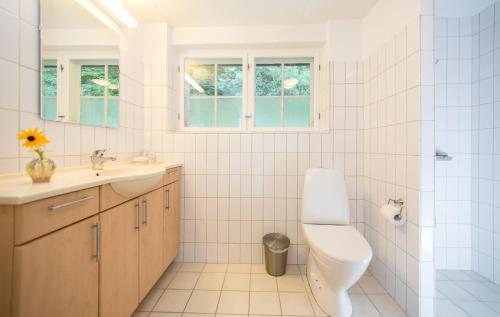 博雷Snowwhites House的白色瓷砖浴室设有卫生间和水槽
