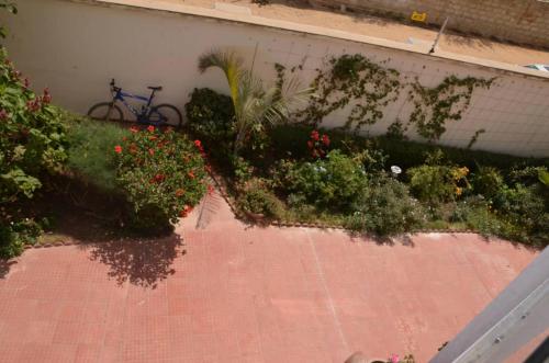萨利波图尔villa térangart saly的花园,旁边是自行车停放处