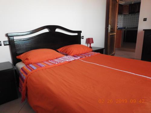 奥瑞尔Atlantica-Home的一张带橙色毯子和两个橙色枕头的床