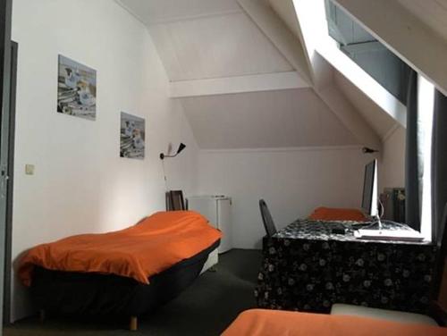 莫尔狄克Pension Moerdijk的一间设有两张床和电视的房间