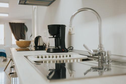 圣克鲁斯-德特内里费Home Bassou的厨房柜台设有水槽和搅拌机