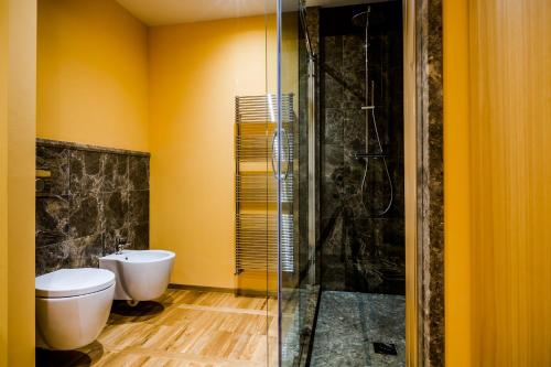 都灵Juvarrahouse Luxury Apartments的一间带卫生间和玻璃淋浴间的浴室