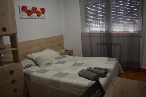 圣地亚哥－德孔波斯特拉Hospedaje Jose Rey的一间卧室配有一张床,上面有两条毛巾