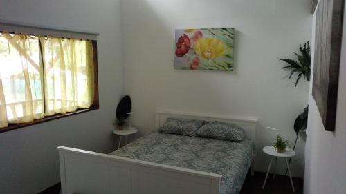 瓜皮莱斯Centro Ananda的卧室配有一张床,墙上挂着一幅画