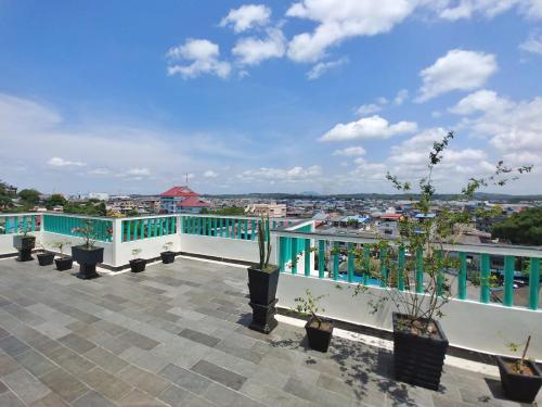 丹戎槟榔Bintan Lumba Lumba Inn Hotel的从植物建筑屋顶上欣赏风景