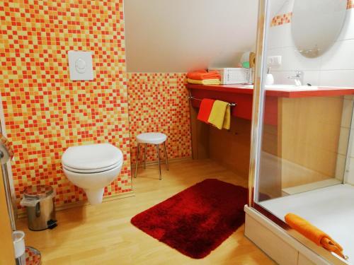 皮尔纳Privatzimmer mit Aussicht的一间带卫生间和水槽的浴室