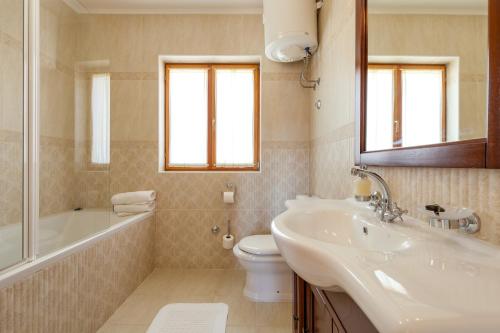 苏曼婷Your Family Haven Villa Vjeka near the Sea in Charming Sumartin的一间带水槽、浴缸和卫生间的浴室