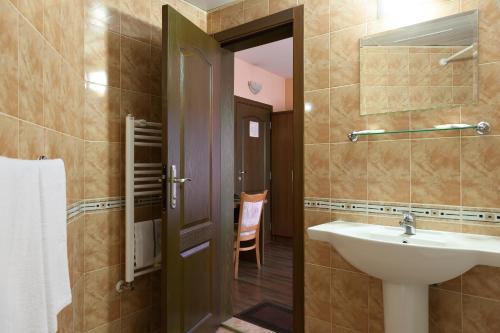普罗夫迪夫Family Hotel Gerdjika的一间带水槽和镜子的浴室
