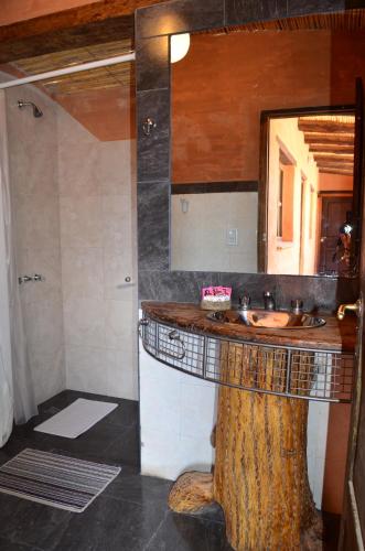 Angastaco芬卡埃尔卡门乡村民宿的一间带大水槽和镜子的浴室