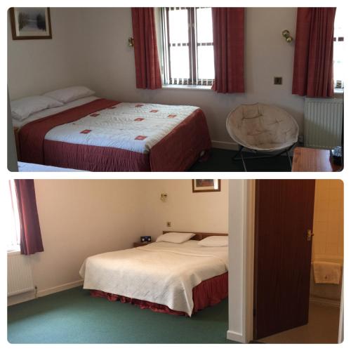 切普斯托Parkfield (Chepstow BnB)的两张带两张床的酒店客房的照片