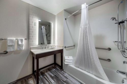 俄克拉何马城俄克拉荷马城康福特茵酒店的一间带水槽、浴缸和淋浴的浴室
