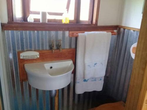 斯韦伦丹Gaia's Gift - Shepherd's Cottage的一间带白色水槽和窗户的浴室