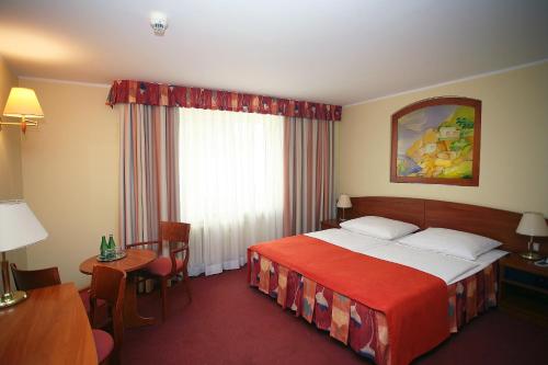 热舒夫普莱斯登奇三星级酒店的酒店客房设有床和窗户。