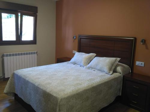 米瑟斯APARTAMENTOS CAMINO SANTO TORIBIO的一间卧室设有一张大床和一个窗户。
