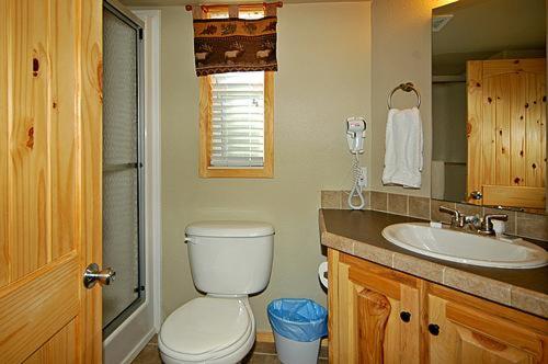 温泉城Catherine's Landing RV Resort的一间带卫生间和水槽的浴室