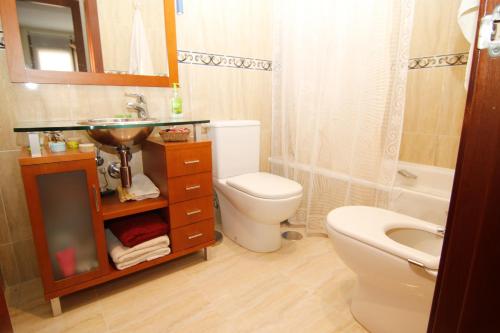 坎加斯-德奥尼斯Jardín del Sella的浴室配有卫生间、盥洗盆和淋浴。