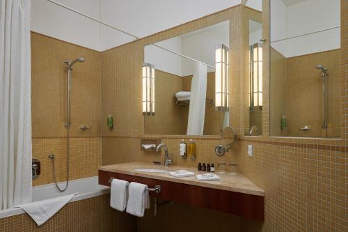 布拉格布拉格维塔纳酒店的一间带水槽和大镜子的浴室
