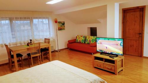 泰基尔吉奥尔Villa Sanitas的客厅配有红色沙发和电视