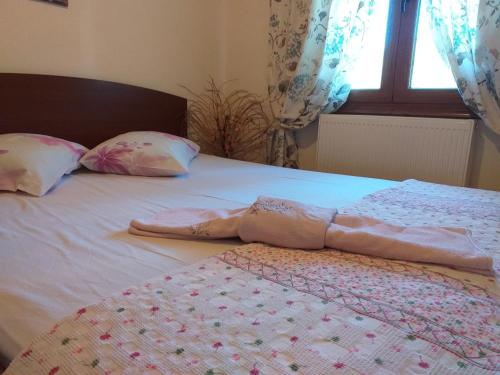 库佛斯港Porto Κoufo Halkidiki的床上有两张枕头,有毯子