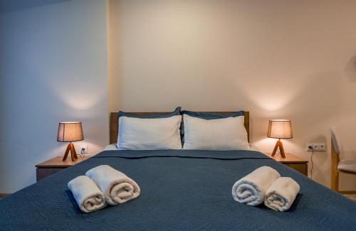 古多里Nino's Rooms的一间卧室配有蓝色的床和毛巾
