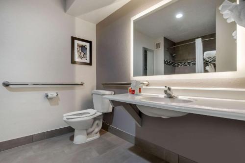 康威Econo Lodge at the University的一间带卫生间、水槽和镜子的浴室