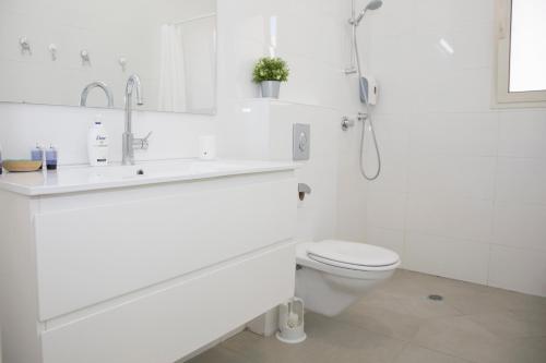 Beʼer OraPina BaMidbar的白色的浴室设有水槽和卫生间。