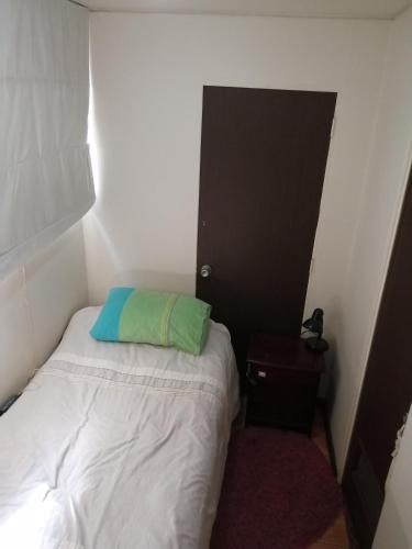 圣地亚哥Katia的小卧室配有一张带绿色枕头的床