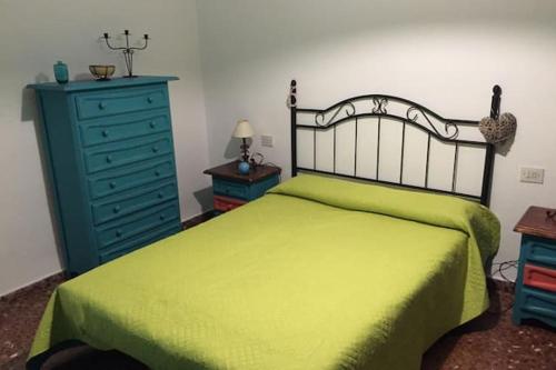 阿尔姆尼卡Has encontrado lo que buscabas...的一间卧室配有绿色的床和蓝色梳妆台