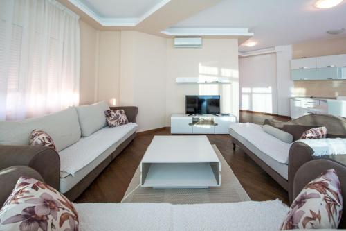贝西奇Bečiči -Lux apartman的客厅配有沙发和桌子